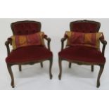 A pair of contemporary button back parlour armchairs and a modern hardwood tub chair (3) Condition