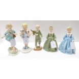 Five Royal Worcester figures including two Grandmother's Dress in different colourways, Thursday's