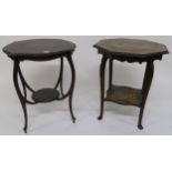 An early 20th century octagonal two tier occasional table with painted top and another mahogany