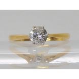 An 18ct gold diamond solitaire ring set with an estimated approx 0.50ct diamond. Finger size J1/2,