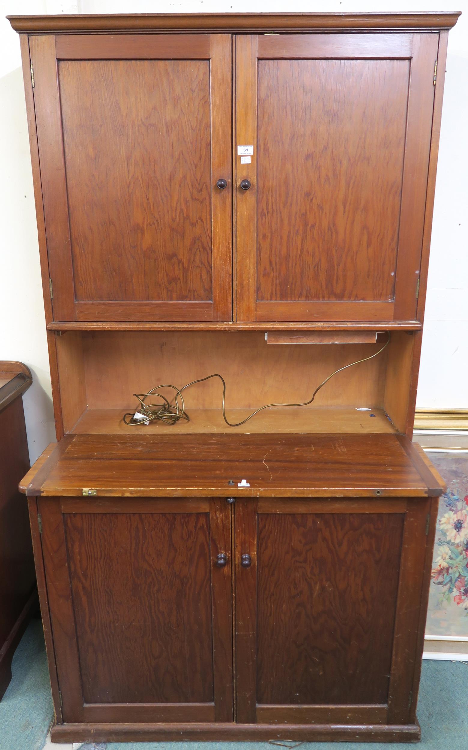 A 20th century beech secretary cabinet with two doors above fall front above two further doors 191cm - Image 2 of 2