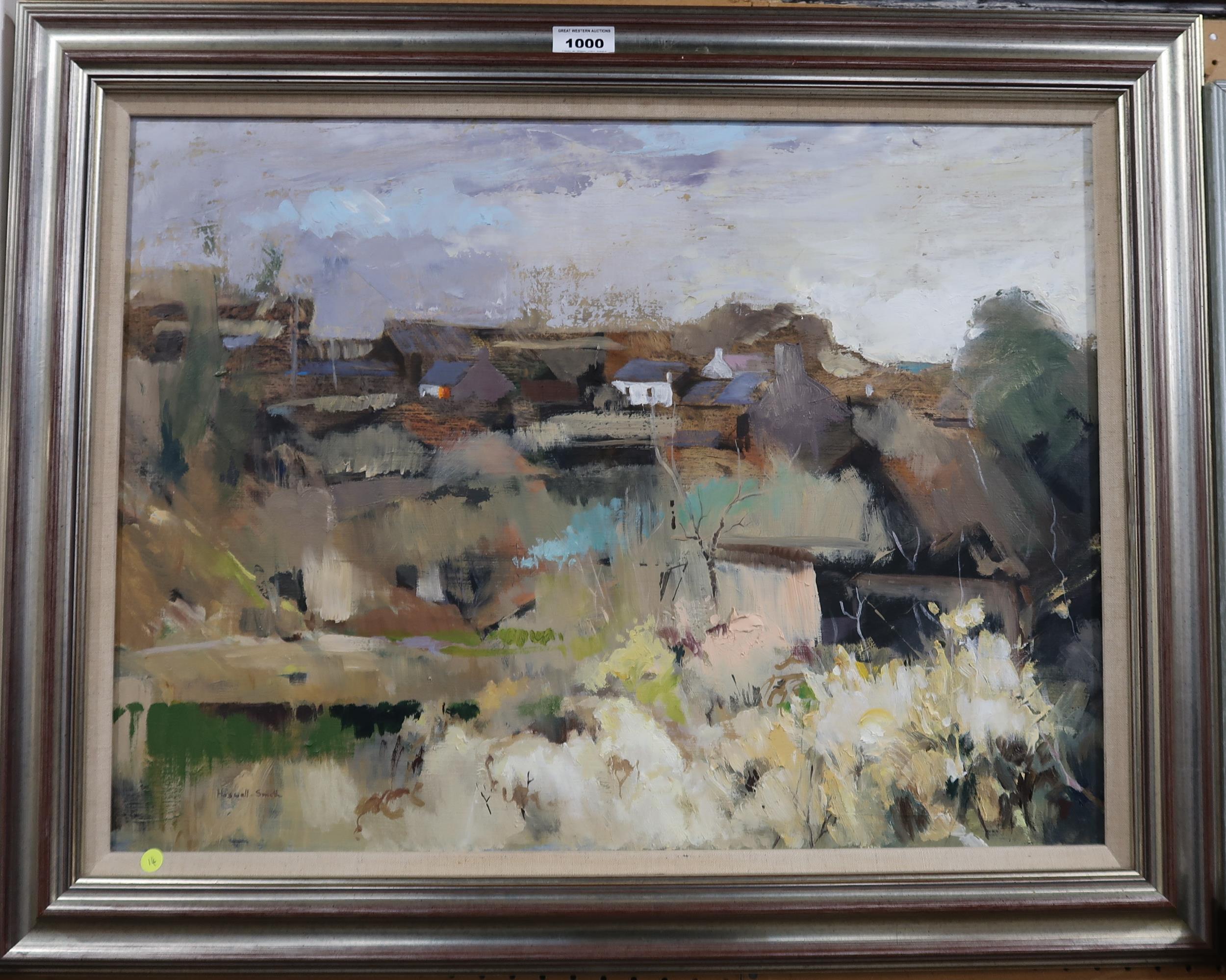 •HAMISH HASWELL-SMITH (SCOTTISH 1928-2019) GATEHOUSE OF FLEET Oil on canvas, signed lower left, - Image 2 of 3