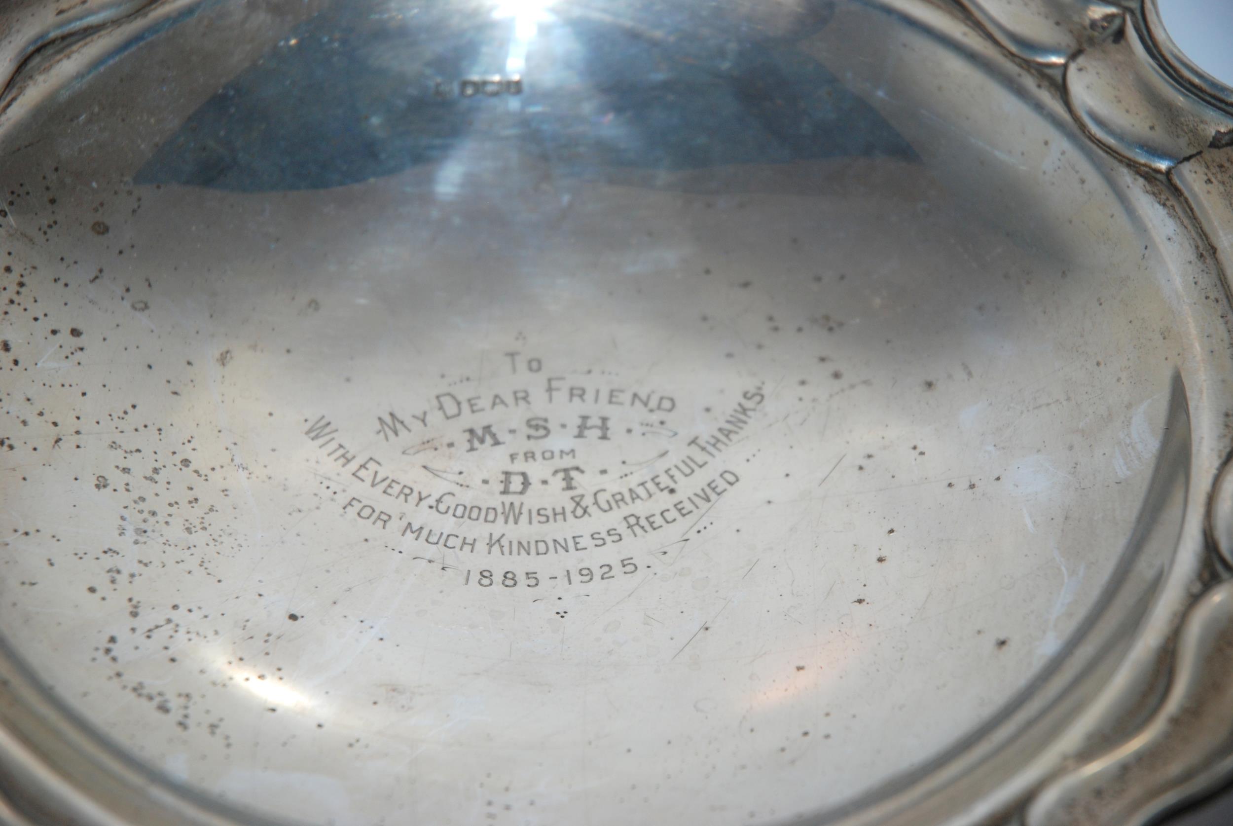 A silver pedestal bowl, Sheffield 1919 inscribed " To my dear friend MSH from DT with every good - Image 2 of 3