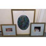Two framed Russell Flint calendar prints of ladies, a Rosaleen Orr print and another of puffins (