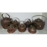A lot of seven assorted copper kettles to include N. Carlstrom Warberg example (7) Condition report: