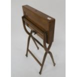 A 19th century oak campaign style folding desk with fitted leather interior 78cm high x 56cm wide