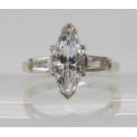 A 14k white gold marquis cz ring size M, weight 3.6gms Condition report: Available upon request