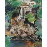 •DAVID PROSSER (SCOTTISH CONTEMPORARY) WATERFALL 1 Mixed media, signed lower right, 76 x 61cm