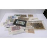A lot comprising four Clydesdale bank "Rabbie Burns" five pound notes, American banknotes, British