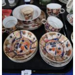 A selection of Chamberlains Worcester Imari palette teawares including cups, saucers, plates and a