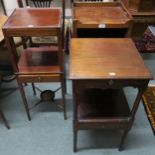 A Victorian mahogany two tier wash stand, another Victorian mahogany two tier wash stand and a