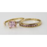 A 14k gold pink and clear cz set QVC jewellery channel ring, size V1/2, weight 2.7gms, together with