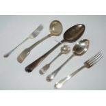 A small quantity of mixed silver cutlery, tablespoon London 1817, sauce ladle, London marks, 200