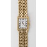 A 9ct gold ladies Record De luxe with integral block link strap, weight including mechanism 39gms