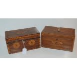 A George III shell inlaid tea caddy, 25cm wide and another (2) (af) Condition report: Available upon