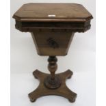 A Victorian rosewood sewing table on quatrefoil base and a Victorian rosewood sewing box with dual