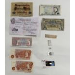 A small quantity of banknotes - Bank of England five pound note, Royal Bank of Scotland one pound