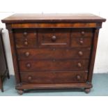 A Victorian mahogany scotch chest with four above three drawers flanked by columns on turned feet,