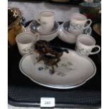 A lot comprising two Beswick brown foals & Wedgwood Susie Cooper glen mist pattern cups, saucers and