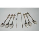 A set of six silver teaspoons with tongs, Glasgow 1869, 198 grams Condition report: Available upon