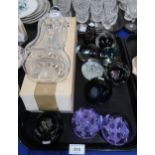 A lot comprising a Holmegaard Kluk Kluk glass decanter & ten glass paperweights including examples