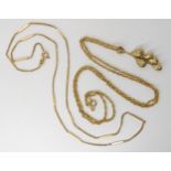 A 9ct gold baton link chain length 49cm, together with a 9ct rose chain and tassel pendant length