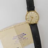 A circa 1973 14k gold gents Helvetia wristwatch, the back of the case stamped 14k 585, with Swiss