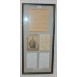A framed Harry Lauder display including signed photograph, signed letter etc, 74 x 32cm overall
