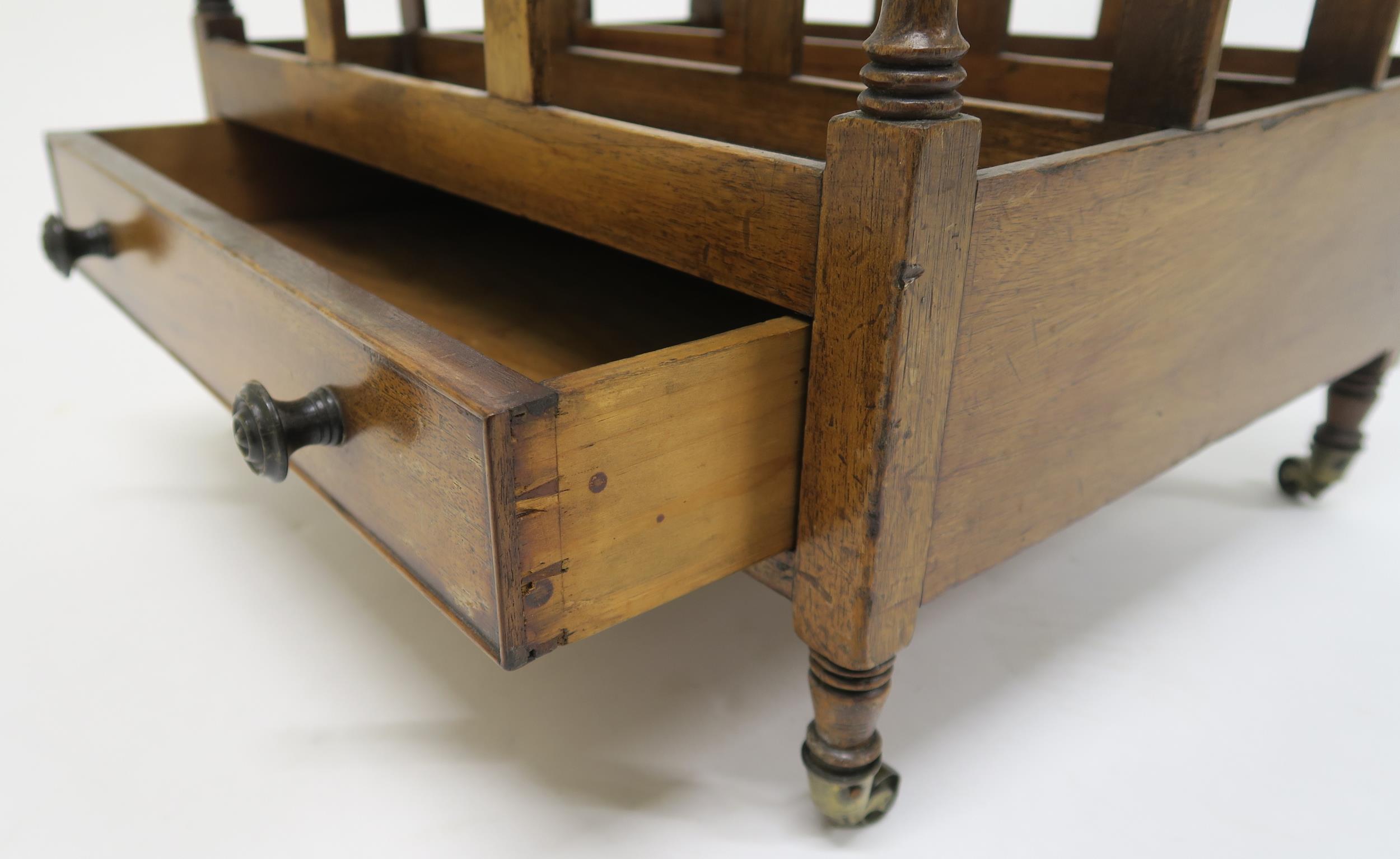 A Victorian mahogany Canterbury with single drawer on brass casters, 41cm high x 46cm wide x 37cm - Image 3 of 4