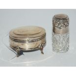 A silver jewellery box, Birmingham 1901, 6cm wide and silver-topped scent bottle, Birmingham 1903,