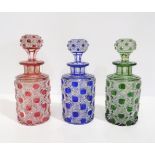 Three flashed and hobnail cut glass scent bottles, possibly Baccarat Condition Report:Red is badly