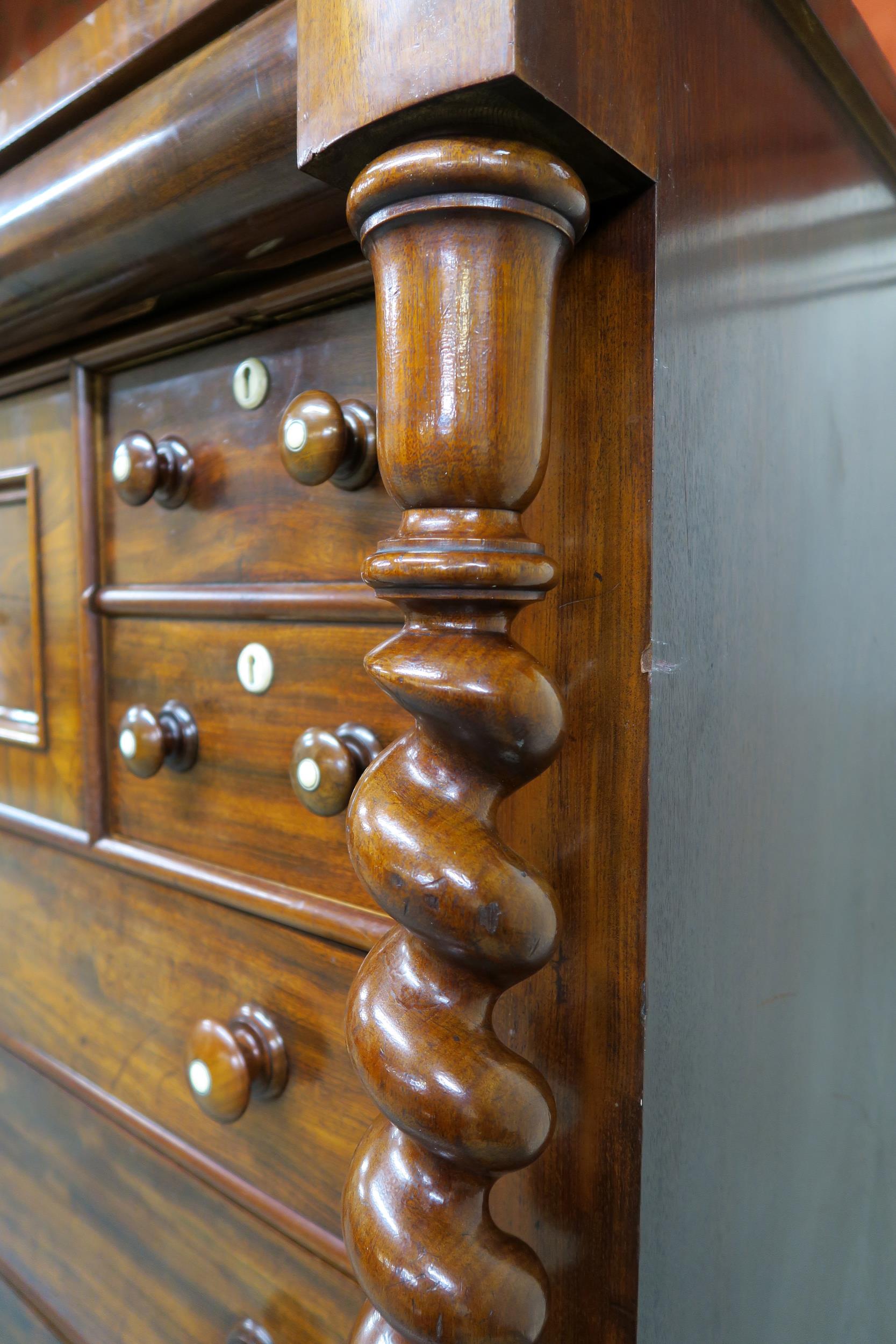 A Victorian mahogany "Scotch" chest of drawers with four above three drawers flanked by barley twist - Image 2 of 15