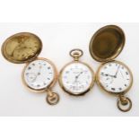 Three gold plated pocket watches, to include Hamilton Double Roller, Lanville and Dominant Condition