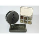 A Hardy Bros Marquis #8/9 reel, Loch Leven Eyed Fly Box, alloy fly case, Hardy Wanless, Hardy