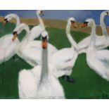 CLAIRE RITSON (SCOTTISH 1907-2005) THE SWANS Oil on canvas, signed lower right, 62 x 76cm