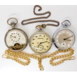 A Russian pocket watch with a sailing ship verso, an Art Deco 'Services' pocket watch and a Hebdomas
