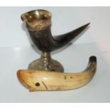 A silver-mounted horn trophy, Birmingham marks, the base with shield plaque, inscribed "AVLH Cup,