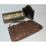 A vintage domino set, japanned document case and animal skin bag (3) Condition Report:Available upon