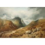 EDWARD MATTHEWS The Three Sisters, Pass of Glencoe, signed, watercolour, dated, 1886, 43 x 63cm