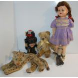 A Steiff leopard, Norah Welling style sailor doll, Teddy bear and Ideal Doll and modern robot (5)