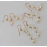 *WITHDRAWN* Three pairs of pearl drop earrings with yellow metal mounts, weight combined 9.6gms