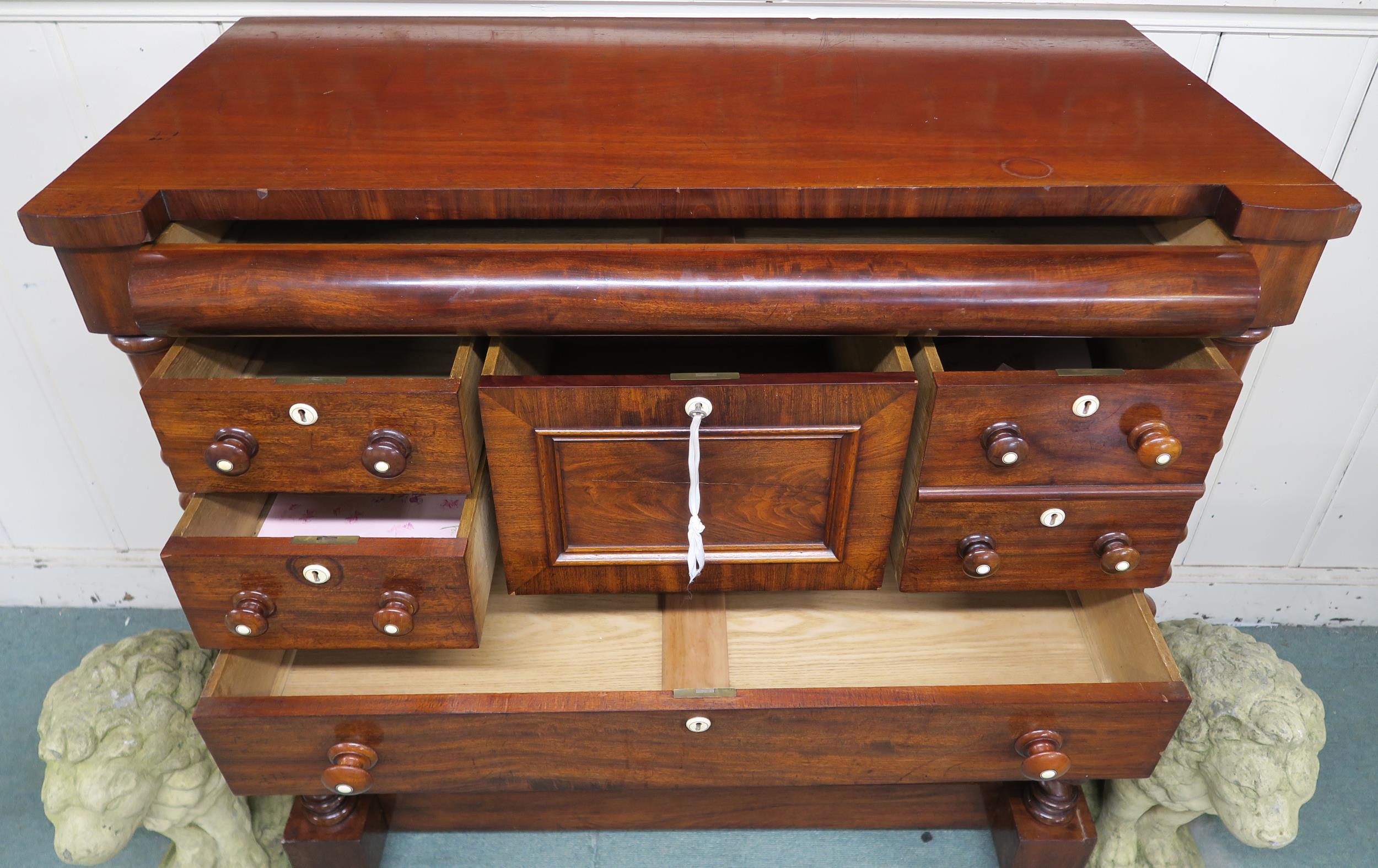 A Victorian mahogany "Scotch" chest of drawers with four above three drawers flanked by barley twist - Image 6 of 15