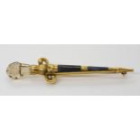 A 9ct gold Robert Allison sword brooch set with agate and citrine, length 8.2cm, weight 8.1gms