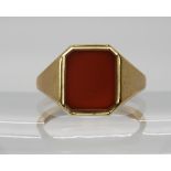 A 9ct gold carnelian signet ring, size U1/2, weight 5.9gms Condition Report:Available upon request