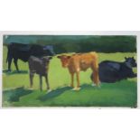 MANNER OF CLAIRE RITSON (SCOTTISH 1907-2005) STUDY OF COWS & FEMALE PORTRAIT Oil on board, (76 x