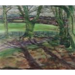 SCOTTISH CONTEMPORARY SCHOOL  WOODLAND AND FIELD VIEW Mixed media on paper, 51 x 59cm, together with