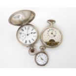 Two continental silver cased pocket watches, and a further fob watch Condition Report:Condition