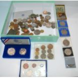 A lot comprising a cased set of USA Liberty silver dollar and half dollar with a quantity of