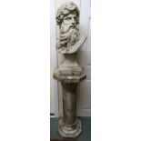 A contemporary stoneware bust of Hercules on a cylindrical column pedestal  Condition Report: