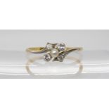 A bright yellow and white metal pearl and diamond vintage ring, the inscription to the inner shank